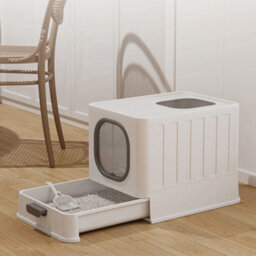 Living And Home White And Grey Cat Litter Box Kitten Litter Tray Pet Toilet With Lid And Scoop,  38Cm W X 51Cm D X 39Cm H - thumbnail 2