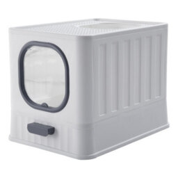 Living And Home White And Grey Cat Litter Box Kitten Litter Tray Pet Toilet With Lid And Scoop,  38Cm W X 51Cm D X 39Cm H