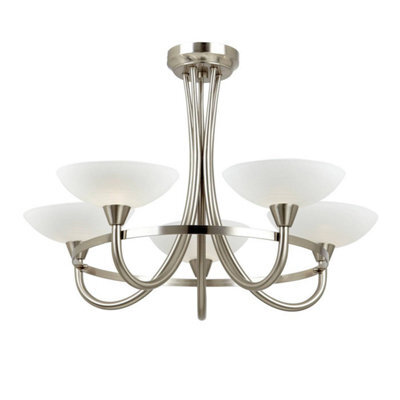 Luminosa Lighting Luminosa Cagney 5 Light Semi Flush Multi Arm Ceiling Light Satin Chrome, White Painted Glass With Faint Line Pattern, G9 - image 1