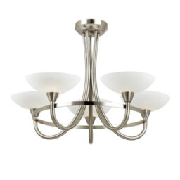 Luminosa Lighting Luminosa Cagney 5 Light Semi Flush Multi Arm Ceiling Light Satin Chrome, White Painted Glass With Faint Line Pattern, G9