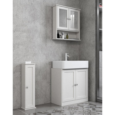 3 Piece Set Bathroom Furniture Free Standing Under Sink Storage Wall Mounted Medicine Cabinet With Mirror, Toilet Roll Holder. - image 1