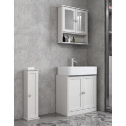 3 Piece Set Bathroom Furniture Free Standing Under Sink Storage Wall Mounted Medicine Cabinet With Mirror, Toilet Roll Holder. - thumbnail 1