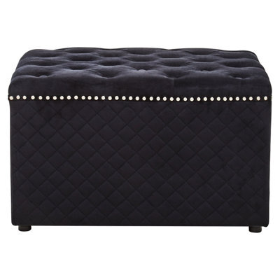 Premier Housewares Interiors By Premier Square Black Velvet Ottoman, Stylish Padded Velvet Footstool, Compact Upholstered Pouffe For Living Room - image 1