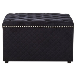 Premier Housewares Interiors By Premier Square Black Velvet Ottoman, Stylish Padded Velvet Footstool, Compact Upholstered Pouffe For Living Room - thumbnail 1
