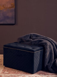 Premier Housewares Interiors By Premier Square Black Velvet Ottoman, Stylish Padded Velvet Footstool, Compact Upholstered Pouffe For Living Room - thumbnail 3