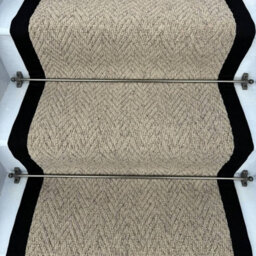 RainbowHome Herringbone Beige Biscotti Stair Runner With 100% Cotton Black Border 50 600 - thumbnail 2