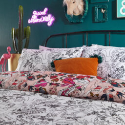 Furn. Inked Tattoo Inspired Reversible Duvet Cover Set, Single, Pink - thumbnail 3