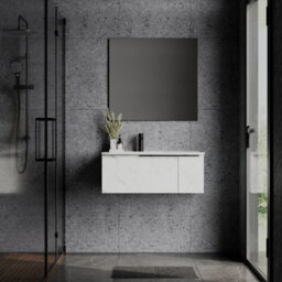 Banyetti Siena 800mm Wall Hung Vanity Unit With Matt Black Handles - Carrara Marble