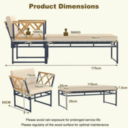2 Pieces Patio Furniture Set Outdoor Metal Chaise Lounge Chair - thumbnail 2