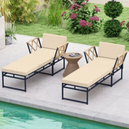 2 Pieces Patio Furniture Set Outdoor Metal Chaise Lounge Chair - thumbnail 5