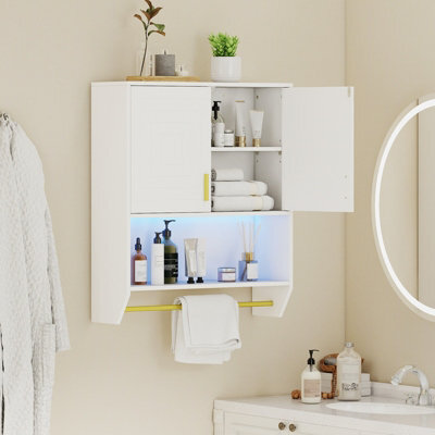 Costway Wall Mounted Bathroom Cabinet Over The Toilet Storage Cabinet With Lights-White - image 1