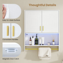Costway Wall Mounted Bathroom Cabinet Over The Toilet Storage Cabinet With Lights-White - thumbnail 9