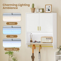 Costway Wall Mounted Bathroom Cabinet Over The Toilet Storage Cabinet With Lights-White - thumbnail 8
