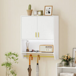 Costway Wall Mounted Bathroom Cabinet Over The Toilet Storage Cabinet With Lights-White - thumbnail 5