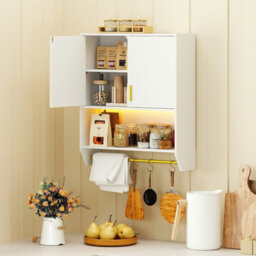 Costway Wall Mounted Bathroom Cabinet Over The Toilet Storage Cabinet With Lights-White - thumbnail 4