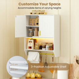 Costway Wall Mounted Bathroom Cabinet Over The Toilet Storage Cabinet With Lights-White - thumbnail 7