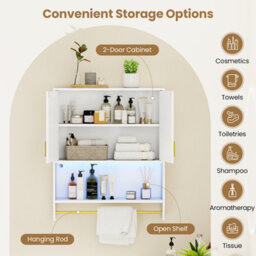 Costway Wall Mounted Bathroom Cabinet Over The Toilet Storage Cabinet With Lights-White - thumbnail 6