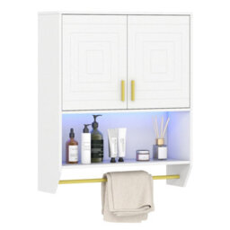 Costway Wall Mounted Bathroom Cabinet Over The Toilet Storage Cabinet With Lights-White - thumbnail 2