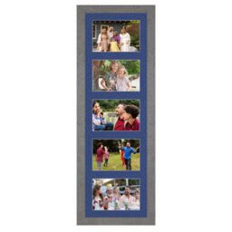 AK Frames 26X8 Marble Grey Modern Multi Photo Frame With Blue Mount - Holds 5 Apertures (5X) 6X4 Photos - thumbnail 1
