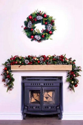 Christmas Tree World 180Cm Decorated Mixed Pine Garland With Red & Gold Baubles - image 1