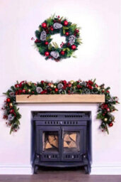 Christmas Tree World 180Cm Decorated Mixed Pine Garland With Red & Gold Baubles