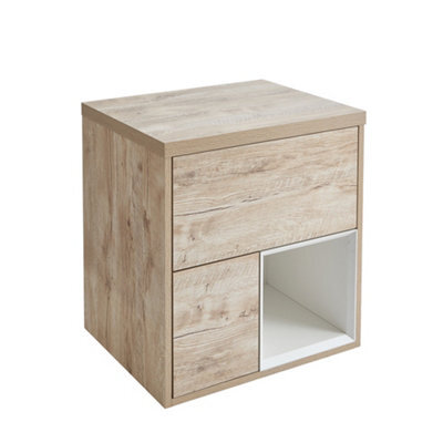 Homestylestore Light Oak 600mm Wall Hung Bathroom Vanity Unit With Countertop Basin - image 1