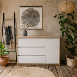 Wyld Haus Salzburg Sideboard White And Natural Oak Effect 1 Door 3 Drawers - thumbnail 1