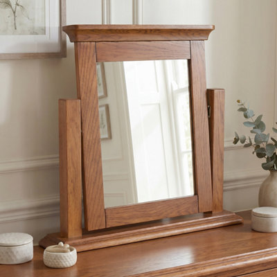 The Furniture Market French Chateau Dark Oak Vanity Mirror Adjustable Solid Oak Dressing Table Mirror Bedroom Mirror Vanity Mirror - image 1