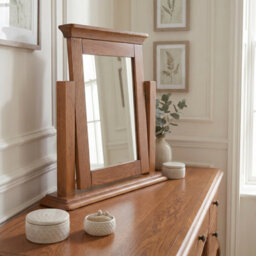 The Furniture Market French Chateau Dark Oak Vanity Mirror Adjustable Solid Oak Dressing Table Mirror Bedroom Mirror Vanity Mirror - thumbnail 2