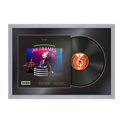 "AK Frames 25X17"" Silver Classic Vinyl Record Frame With Black Mount For 12 Inch Lp Cover & Disc - Overlapped Design" - image 1