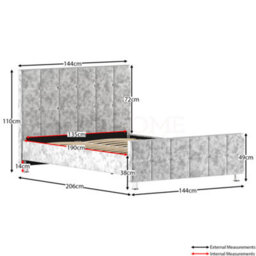 Lassic Vida Designs Valentina Crushed Velvet Silver Ukfr 4Ft6 Double Bed Frame, 190 X 135Cm - thumbnail 2
