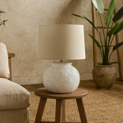Wyld Haus Lautrec Geometric Dot White Ceramic Lamp With Cream Linen Shade - image 1