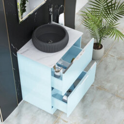 Royal Bathrooms Evora 700mm Powder Blue Fluted Floor Standing Countertop Vanity Unit 2 Drawer With Milan Black Basin - thumbnail 3