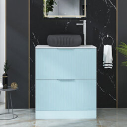 Royal Bathrooms Evora 700mm Powder Blue Fluted Floor Standing Countertop Vanity Unit 2 Drawer With Milan Black Basin - thumbnail 1