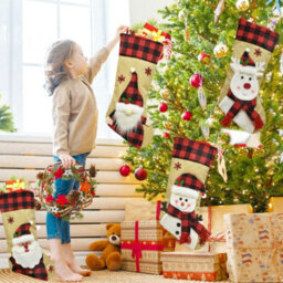 Amorly 4Pcs Burlap Plaid Christmas Stockings, Xmas Hanging Decor Gifts For Family And Kids, Ideal For Holiday Party Festive Displays - thumbnail 2