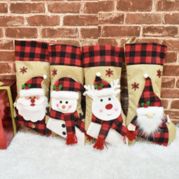 Amorly 4Pcs Burlap Plaid Christmas Stockings, Xmas Hanging Decor Gifts For Family And Kids, Ideal For Holiday Party Festive Displays - thumbnail 1