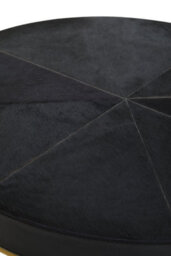 Orsina Round Side Table, Black Hair On Hide Leather Top, Gold Iron Geometric Frame, Modern Luxe Accent Table - thumbnail 5