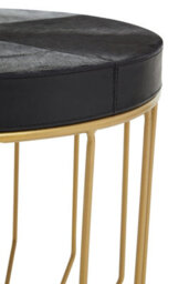 Orsina Round Side Table, Black Hair On Hide Leather Top, Gold Iron Geometric Frame, Modern Luxe Accent Table - thumbnail 4