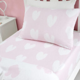 Catherine Lansfield Brushed Cotton Hearts Fitted Sheet White Pink - thumbnail 1