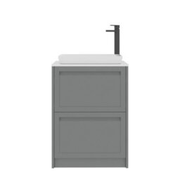 Royal Bathrooms Royal Bathroom Elmore 600mm Matt Pebble Grey Freestanding Bathroom Vanity Unit 2 Drawer Plain White Worktop With Qubix Basin - thumbnail 7