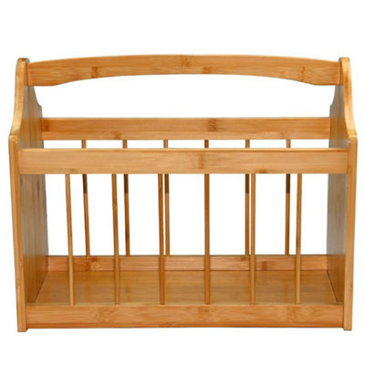 Magazine White Rack Holder Stylish Curved Newspaper Basket Inset Handles Storage - Brown - image 1