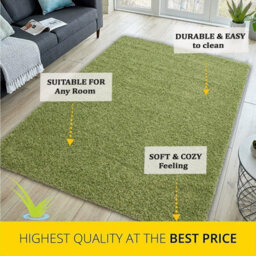 STALWART Modern Shaggy Rug - 5Cm Thick Pile, Non-Slip, Soft Touch Carpet - Washable Area Rugs (Green, 80X150 Cm) - thumbnail 3