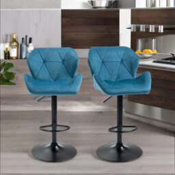 Rafaelo Mobilia Set Of 2 Adjustable Height Retro Blue Bar Stools - thumbnail 4