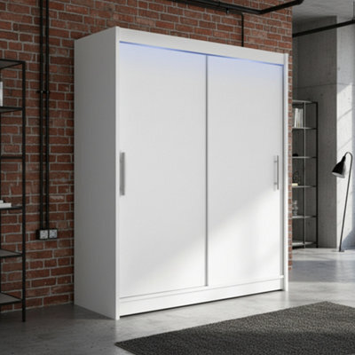 Galeria Modern Sliding Door Wardrobe 150Cm With Led Lighting In White - image 1