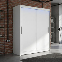 Galeria Modern Sliding Door Wardrobe 150Cm With Led Lighting In White - thumbnail 1