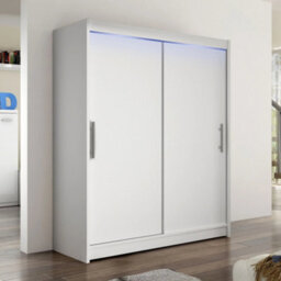 Galeria Modern Sliding Door Wardrobe 150Cm With Led Lighting In White - thumbnail 2