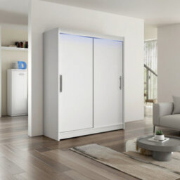 Galeria Modern Sliding Door Wardrobe 150Cm With Led Lighting In White - thumbnail 3
