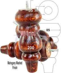 L&F Solid Wood Turned Furniture Feet 200mm High Mahogany Wash Replacement Legs Set Of 4  M8 Pkc220L - thumbnail 1