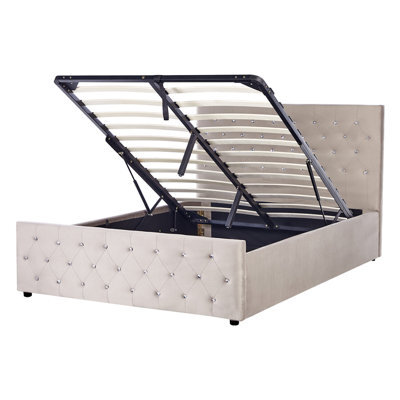 Beliani Ottoman Bed Velvet Amiens 140 X 200 Cm (Eu Double) Taupe - image 1