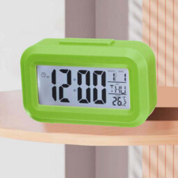 1Pc Digital Alarm Clock With Indoor Temperature Battery Operated,simple Operation,snooze Back Light,time Date Month Bedroom Green
